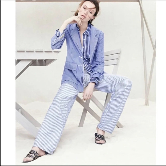 J. Crew Blue White Striped Deconstructed Shirt Blazer Women's Size 6 - Picture 12 of 12